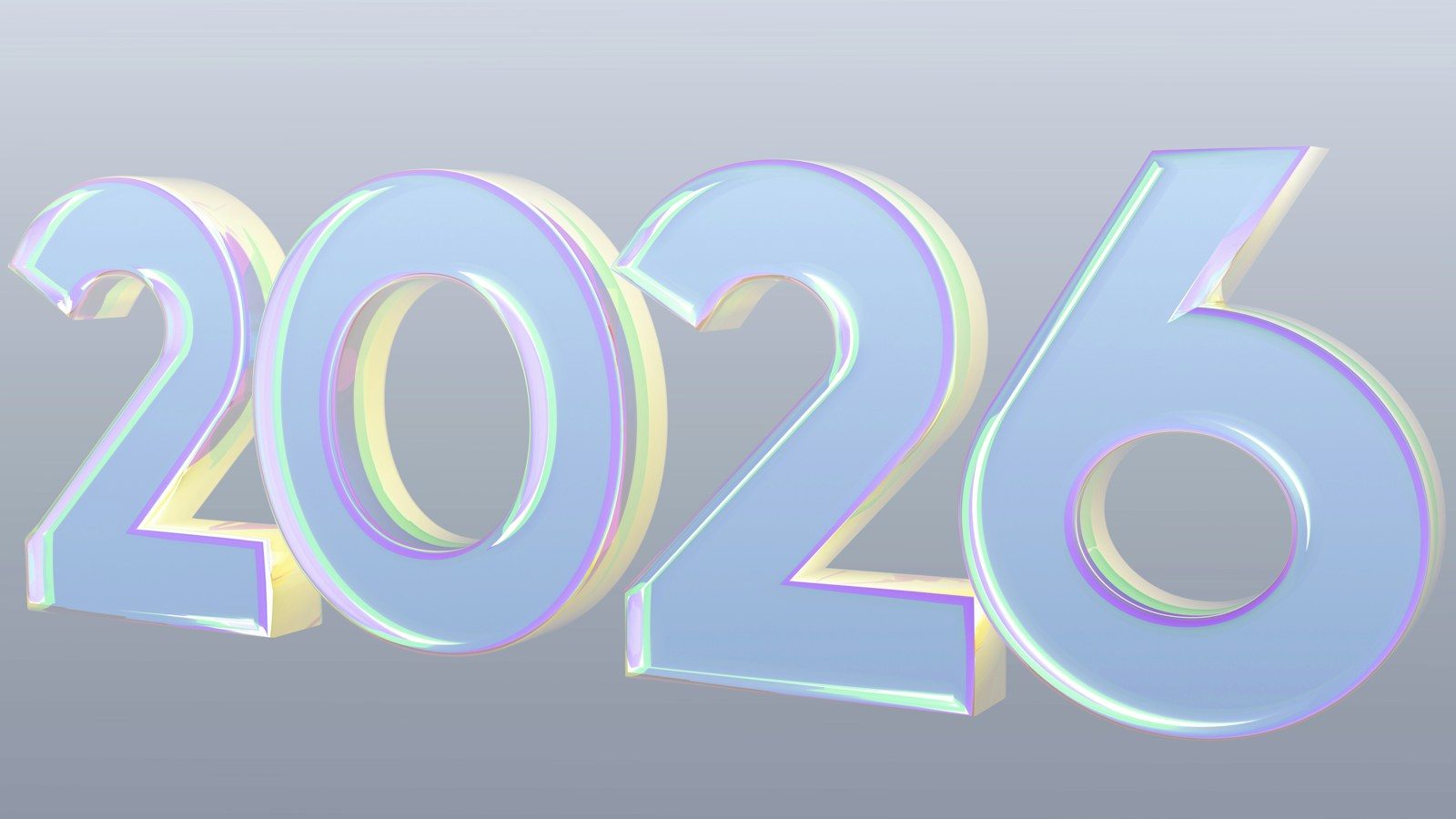The numbers 2026 in a light blue iridescent font